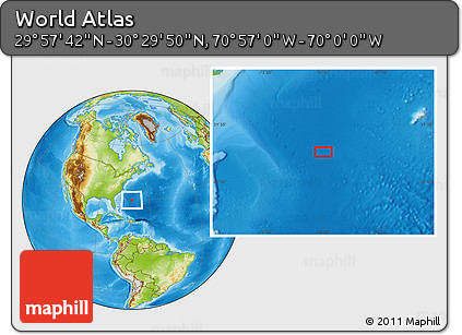 Physical Location Map of the Area around 30° 13' 46" N, 70° 28' 29" W