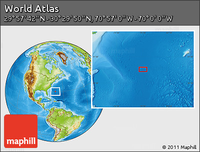 Physical Location Map of the Area around 30° 13' 46" N, 70° 28' 29" W