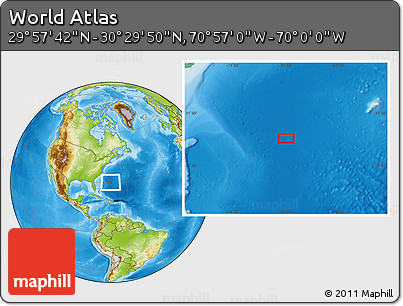 Physical Location Map of the Area around 30° 13' 46" N, 70° 28' 29" W