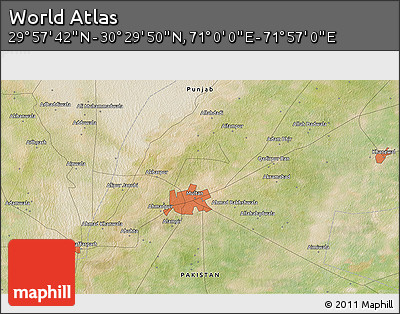 Satellite 3D Map of the Area around 30° 13' 46" N, 71° 28' 29" E
