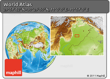 Physical Location Map of the Area around 30° 13' 46" N, 71° 28' 29" E