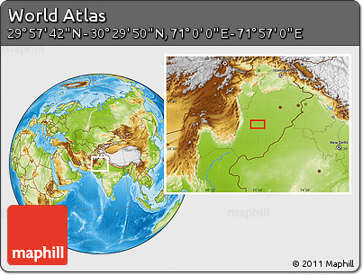 Physical Location Map of the Area around 30° 13' 46" N, 71° 28' 29" E