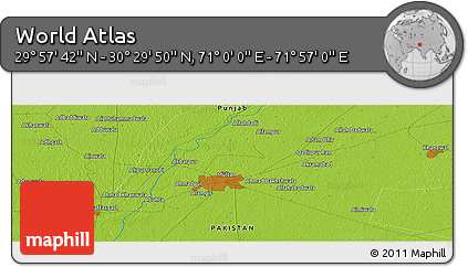 Physical Panoramic Map of the Area around 30° 13' 46" N, 71° 28' 29" E