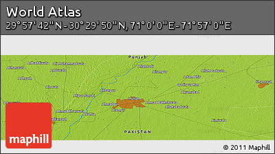 Physical Panoramic Map of the Area around 30° 13' 46" N, 71° 28' 29" E