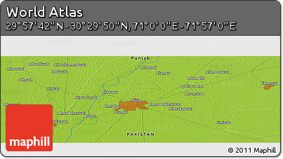 Physical Panoramic Map of the Area around 30° 13' 46" N, 71° 28' 29" E
