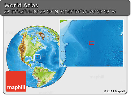Physical Location Map of the Area around 30° 13' 46" N, 71° 19' 29" W