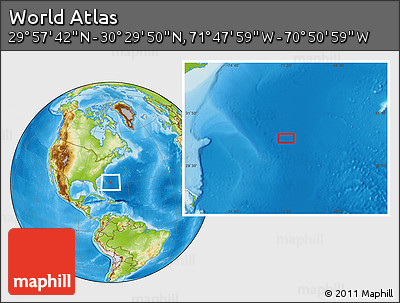 Physical Location Map of the Area around 30° 13' 46" N, 71° 19' 29" W