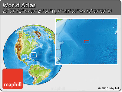 Physical Location Map of the Area around 30° 13' 46" N, 71° 19' 29" W