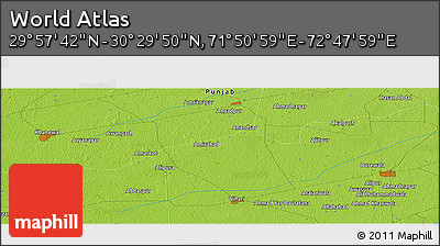 Physical Panoramic Map of the Area around 30° 13' 46" N, 72° 19' 29" E
