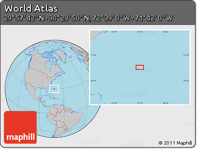 Gray Location Map of the Area around 30° 13' 46" N, 72° 10' 30" W