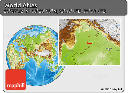 Physical Location Map of the Area around 30° 13' 46" N, 73° 10' 30" E