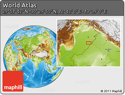 Physical Location Map of the Area around 30° 13' 46" N, 73° 10' 30" E