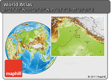Physical Location Map of the Area around 30° 13' 46" N, 74° 52' 30" E