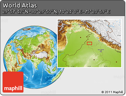 Physical Location Map of the Area around 30° 13' 46" N, 74° 52' 30" E