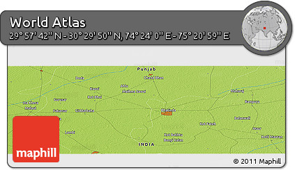 Physical Panoramic Map of the Area around 30° 13' 46" N, 74° 52' 30" E