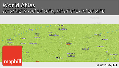 Physical Panoramic Map of the Area around 30° 13' 46" N, 74° 52' 30" E