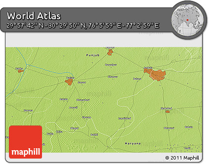 Physical 3D Map of the Area around 30° 13' 46" N, 76° 34' 29" E
