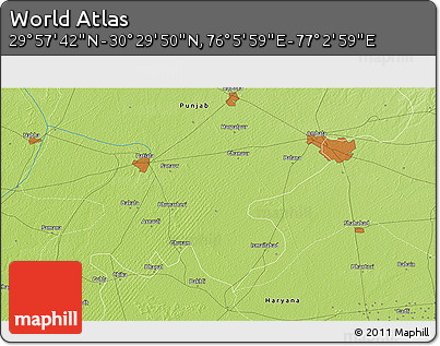 Physical 3D Map of the Area around 30° 13' 46" N, 76° 34' 29" E