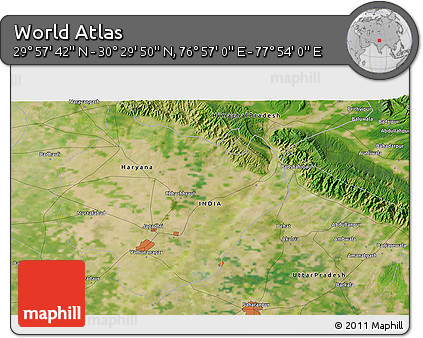 Satellite 3D Map of the Area around 30° 13' 46" N, 77° 25' 30" E