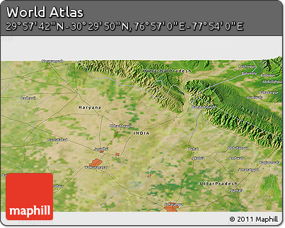 Satellite 3D Map of the Area around 30° 13' 46" N, 77° 25' 30" E