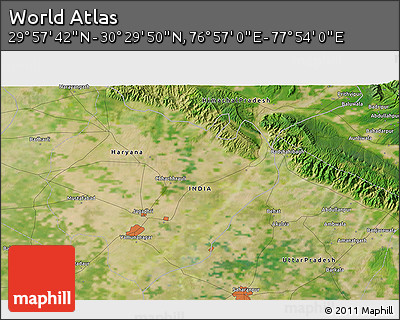 Satellite 3D Map of the Area around 30° 13' 46" N, 77° 25' 30" E
