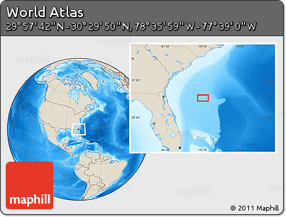 Shaded Relief Location Map of the Area around 30° 13' 46" N, 78° 7' 30" W
