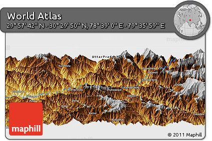 Physical Panoramic Map of the Area around 30° 13' 46" N, 79° 7' 30" E