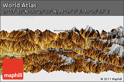 Physical Panoramic Map of the Area around 30° 13' 46" N, 79° 7' 30" E