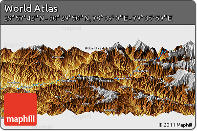 Physical Panoramic Map of the Area around 30° 13' 46" N, 79° 7' 30" E