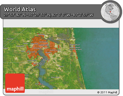 Satellite 3D Map of the Area around 30° 13' 46" N, 81° 31' 30" W