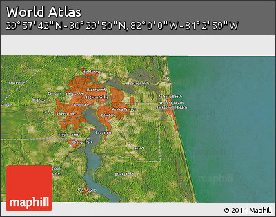 Satellite 3D Map of the Area around 30° 13' 46" N, 81° 31' 30" W