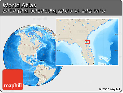 Shaded Relief Location Map of the Area around 30° 13' 46" N, 81° 31' 30" W