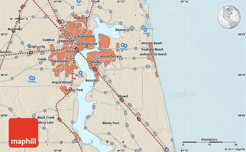 Shaded Relief Map of Neptune Beach