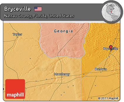 Political 3D Map of Bryceville