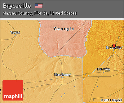 Political 3D Map of Bryceville