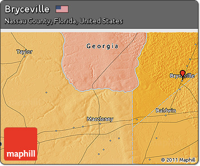 Political 3D Map of Bryceville