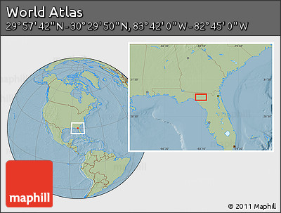 Savanna Style Location Map of the Area around 30° 13' 46" N, 83° 13' 29" W, hill shading