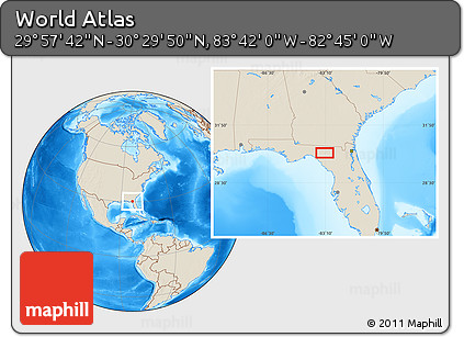 Shaded Relief Location Map of the Area around 30° 13' 46" N, 83° 13' 29" W