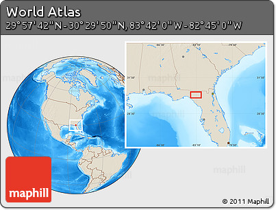 Shaded Relief Location Map of the Area around 30° 13' 46" N, 83° 13' 29" W