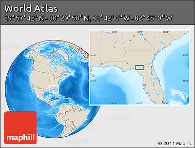 Shaded Relief Location Map of the Area around 30° 13' 46" N, 83° 13' 29" W