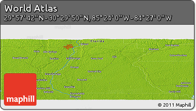 Physical Panoramic Map of the Area around 30° 13' 46" N, 84° 55' 30" W