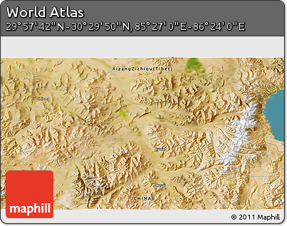 Satellite 3D Map of the Area around 30° 13' 46" N, 85° 55' 30" E