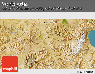 Satellite 3D Map of the Area around 30° 13' 46" N, 85° 55' 30" E