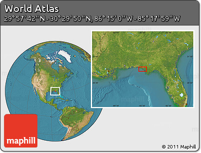 Satellite Location Map of the Area around 30° 13' 46" N, 85° 46' 30" W