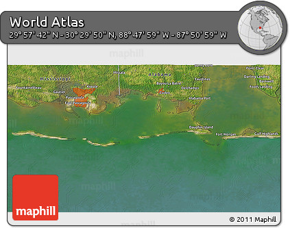Satellite 3D Map of the Area around 30° 13' 46" N, 88° 19' 29" W