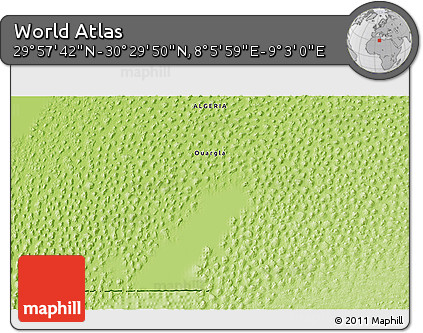 Physical 3D Map of the Area around 30° 13' 46" N, 8° 34' 29" E