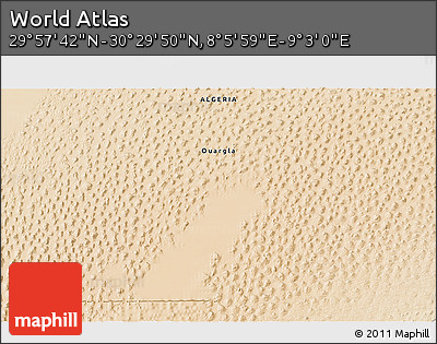 Satellite 3D Map of the Area around 30° 13' 46" N, 8° 34' 29" E