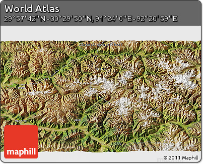 Satellite 3D Map of the Area around 30° 13' 46" N, 91° 52' 30" E