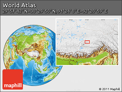 Physical Location Map of the Area around 30° 13' 46" N, 91° 52' 30" E