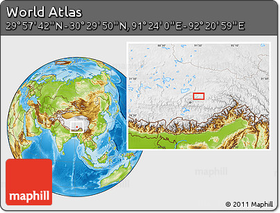 Physical Location Map of the Area around 30° 13' 46" N, 91° 52' 30" E